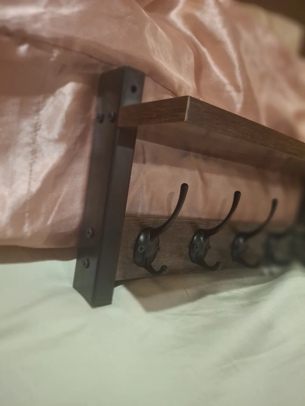 Wood Wall Shelf with 5 Hooks - Brown
